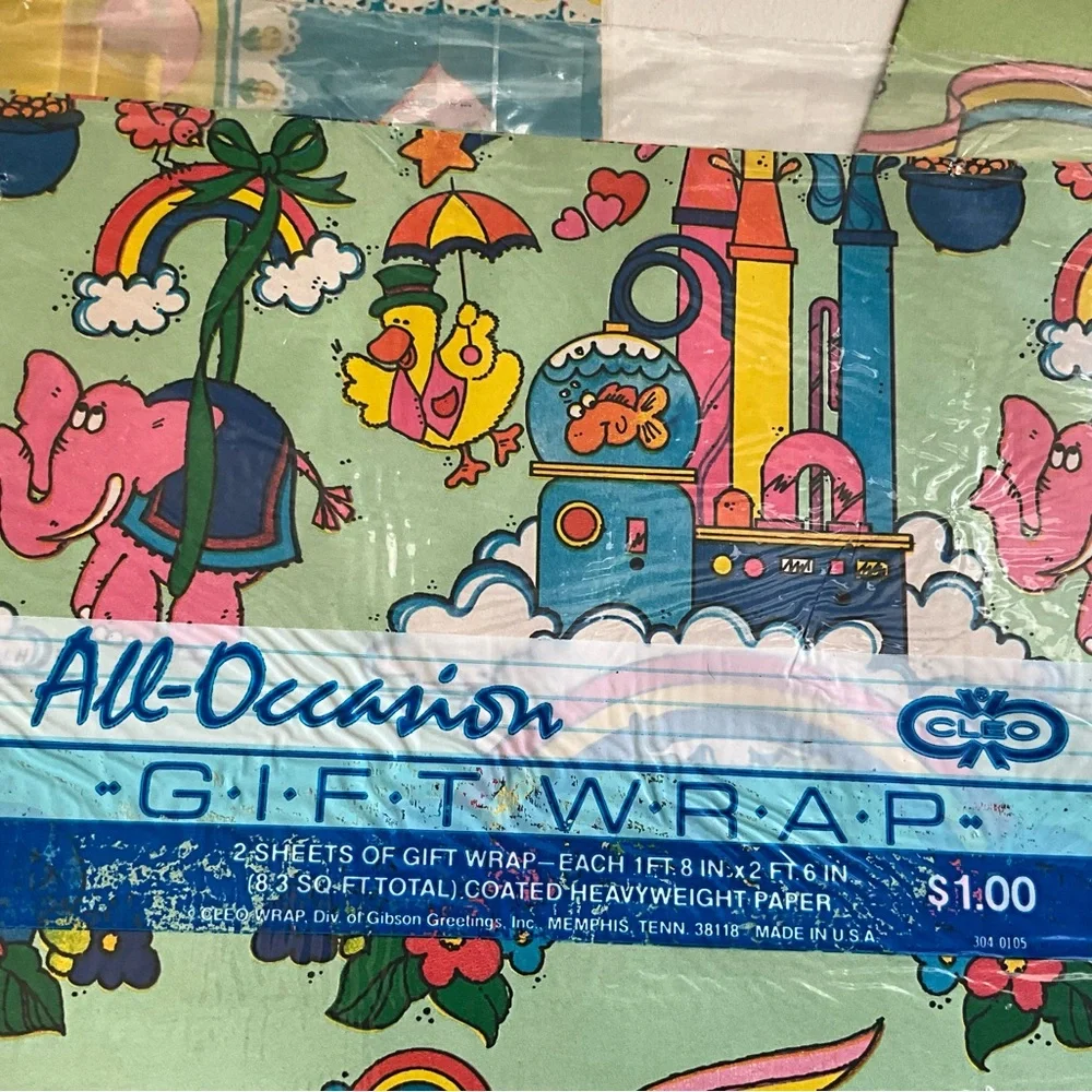 Vintage NOS Lot of 5 Cleo Gift Wrap Baby Shower Kid’s Party Wrapping Paper